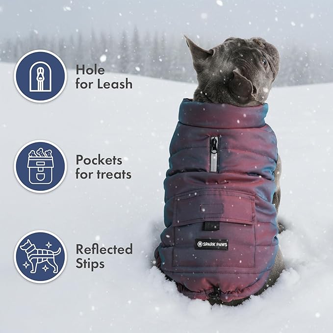 Spark Paws Dog Winter Jacket, Water-Resistant Coat, Warm Reflective Windproof Fleece-Interior, for Medium and Large Dogs - Cosmic - 3XL