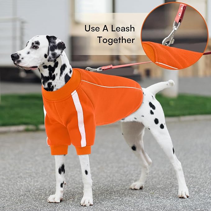 Queenmore Cozy Fleece Dog Sweater XXL, Soft Pullover Dog Sweatshirt, Warm Winter Fleece Jacket with Leash Hole/Reflective Stripes for Small Medium Large Dogs Orange