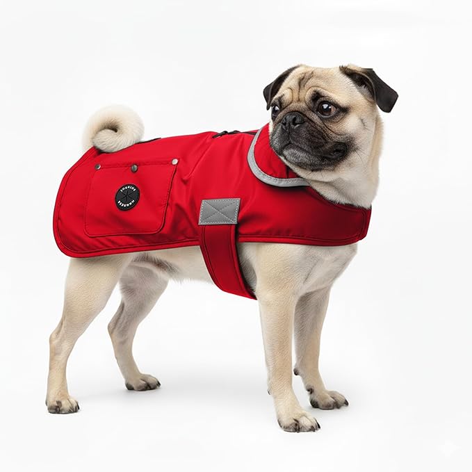 Joyride Harness FrostFlex Dog Winter Jacket - Fleece Lined & Water-Resistant - Snowsuit with Pockets for Treats & Poop Bags - Durable Cold Weather Dog Coat - Red Rush-XL