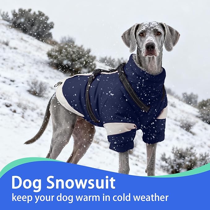 MIGOHI Dog Coat with Harness Built in, 2-in-1 Windproof Dog Winter Coat, Thermal Reflective Jacket with Back Zipper for Large Dogs Cold Weather, Labrador Retriever, Navy Blue, 2XL