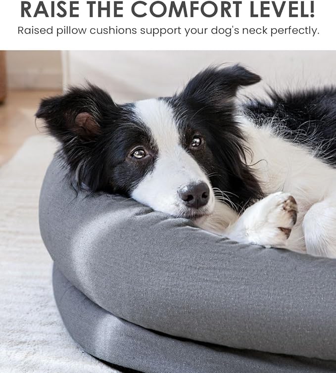 Orthopedic Dog Bed for Small Medium Size Dogs, Pet Sofa Bed with Egg Crate Foam, 4-Sided Bolster, Reversible Mattress, Removable Washable Cover & Anti-Slip Bottom, Dark Gray
