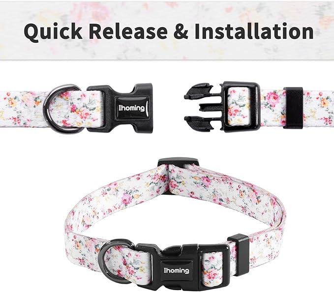 Ihoming Puppy Collar and Leash Set for Daily Outdoor Walking Running Training, Floral Sky Design for Extra Small Boys Girls Dogs Cats Pets, XS-Up to 10LBS