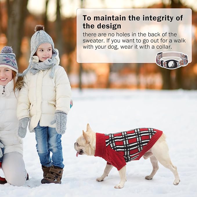 SCENEREAL Turtleneck Dog Sweater for Small Medium Large Dogs Girls Boys, Christmas Plaid Pullover Puppy Sweatershirt, Dogs Cold Weather Outfit Clothes, Ideal Gift for Pet in New Year, Red Plaid SM