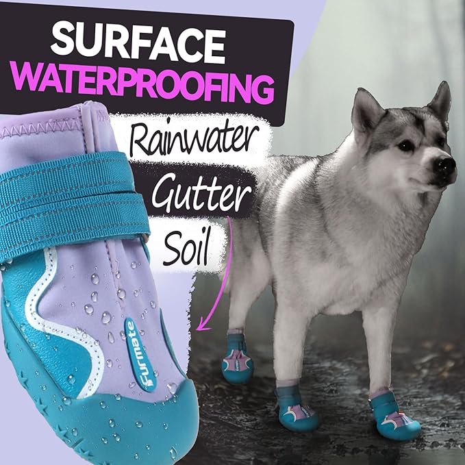 Dog Shoes for Large Small Medium Dogs,Dog Booties for Indoor Hardfloors Anti-Slip,Reflective Strip Waterproof Dog Boots & Paw Protectors for Outdoor Walking Hot Pavement,Winter Snow (Purple-7)