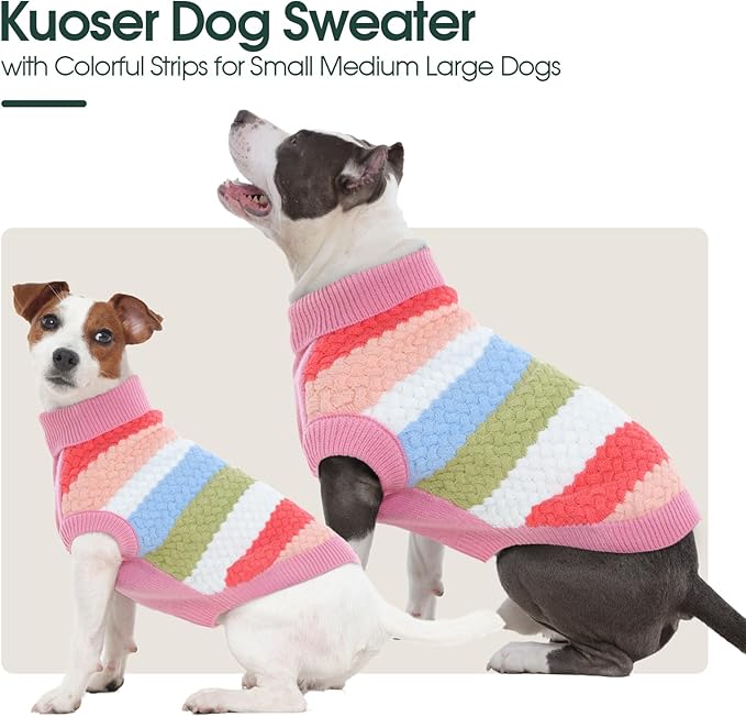 Kuoser Dog Sweater, Pet Cable Knitted Pullover Puppy Warm Clothes, Dog Turtleneck Classic Knitwear Soft Thickening Outfit, Cold Weather Xmas Thermal Wear for Large Size Dogs, Pink 3XL