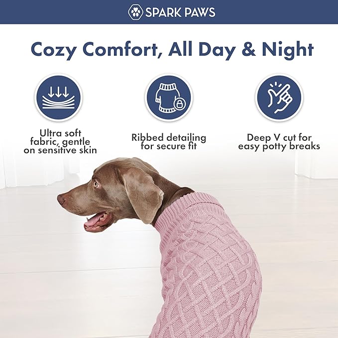 Spark Paws Knit Dog Sweater – Ultra Soft Warm Winter Dog Sweater for Small, Medium & Large Dogs – Stretch Fit Pet Sweater for French Bulldog, Pitbull, Girl & Boy Dogs Jacket, (Pink Cableknit, 3XL)