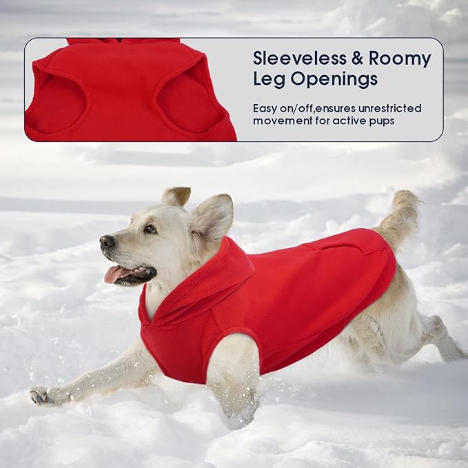 IECOii Dog Hoodie for Medium Dogs, Warm Fleece Dog Hoodies Sweater with Leash Hole and Pocket, Cozy Dogs Cold Weather Coat for Fall Winter Hooded Sweatshirt Vest for French Bulldog, Red, L