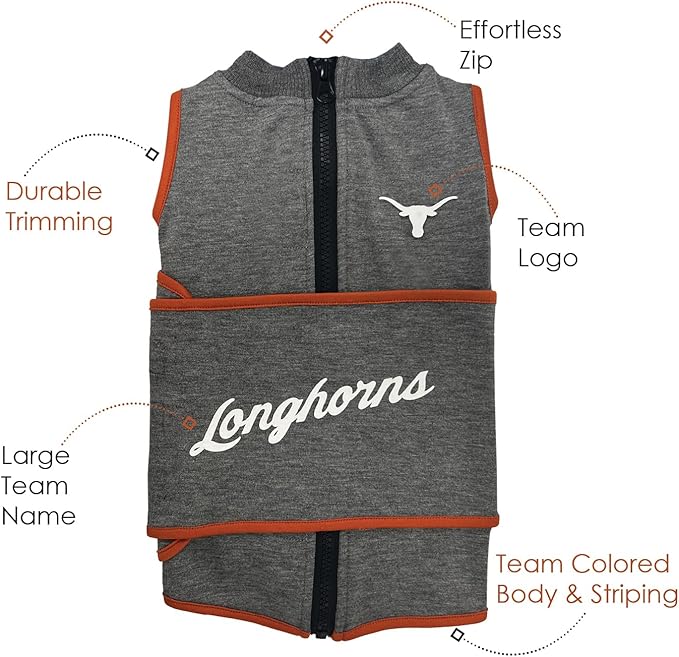 NCAA Texas Longhorns Dog Anxiety Shirt Calming Soothing Vest, for Dogs & Cats with Anxiety, Fears, Fireworks, Loud Noises, Dark, Lonely Keeps Dogs Calm Feeling Safe, Relaxing Jacket, Small