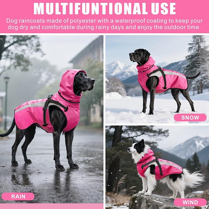 Mosucoirl Dog Raincoat Waterproof Raincoats for Dog Reflective Dogs Rain Jackets with Hood Hoodie Pet Rain Poncho Coat for Small Medium Large Dogs Puppies S-XXL (Pink, XXL)