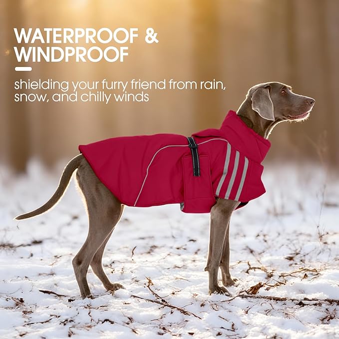 FUAMEY Dog Cold Weather Coats,Dog Winter Jackets for Large Dogs Warm Dogs Coat with Reflective Strips Waterproof Pet Snowsuit Thick Paded Pets Vest for Labrador Golden Retriever Pink 2XL