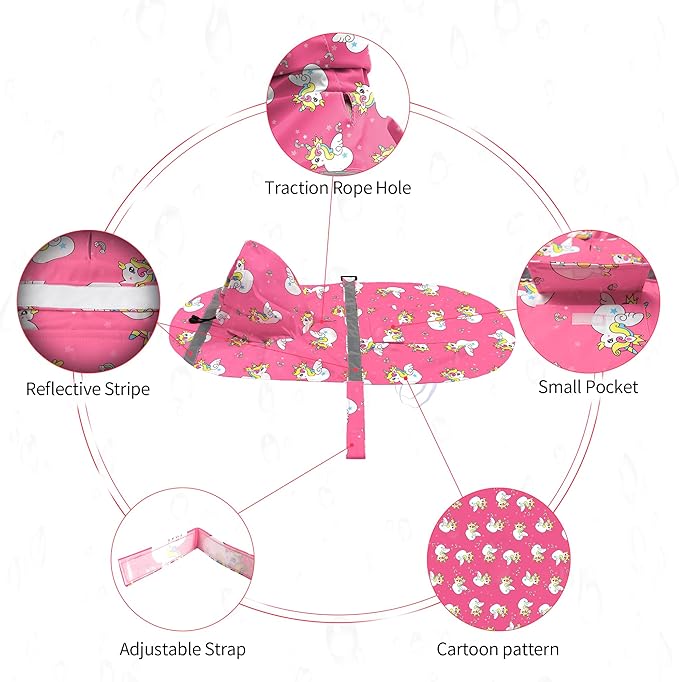 NACOCO Large Dog Raincoat Adjustable - Pet Water Proof Clothes Lightweight Rain Jacket Poncho Hoodies with Strip Reflective Pink (XXXL, Pink Unic)