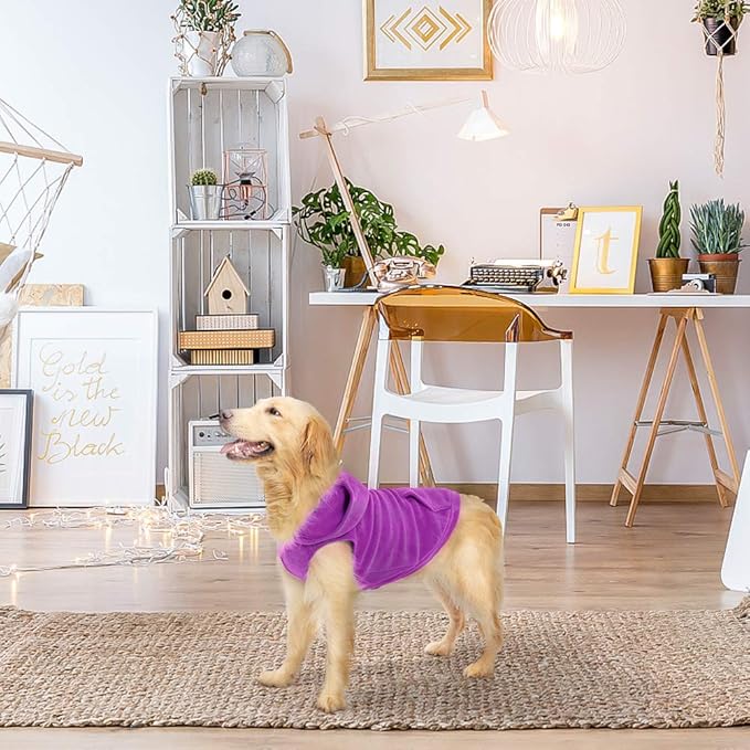EXPAWLORER Dog Hoodie Fleece Sweater Vest, Hooded Dog Sweatshirt Fall Winter Pet Clothes with Leash Ring, Sleeveless Warm Cozy Puppy Clothing for Cat Small Medium Large Dogs Girl Boy, Purple S