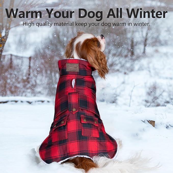 KYEESE Dog Coat Soft Pet Sweater with Leash Hole Windproof Dogs Jacket with Fleece Lined Warm Cat Clothes for Cold Weather Thick Pet Winter Puffer Coat with Pocket Waterproof Dog Coats for Large Dogs