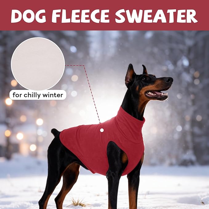 ROZKITCH Dog Sweaters Soft Fleece Pullover Sweatshirt Pajamas, Turtleneck Warm Pet Cold Weather Jacket Stretchy Vest Jumpsuit Apparel Outfit Clothes for Small Medium Large Dogs Walking Sleep Red 2XL