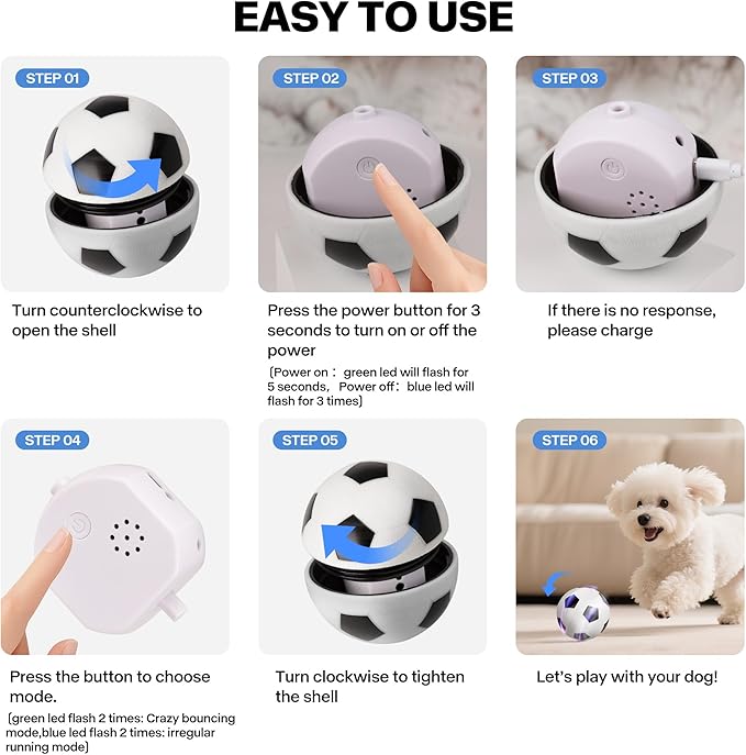 Pet Prime Active Rolling Ball for Dogs Motion Activated Rechargeable Automatic Interactive Dog Ball Toy with LED Light Self Moving Toy for Small Medium Large Dogs to Play