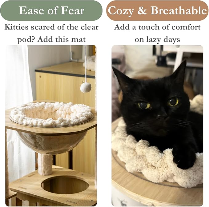 Cat Knitted Bed Mat, Extra-Soft Washable Warm Round Pads Cushions for Indoor Kittens, Cat Trees Towers, Perfect for Kneading and Sleeping (White,Large)