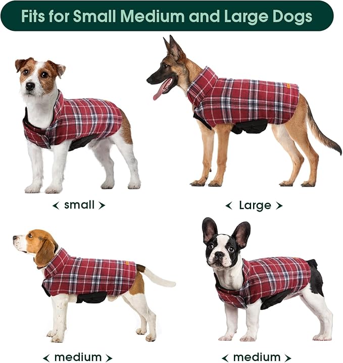 Kuoser Waterproof Dog Coat, Reversible Dog Jacket for Large Dogs, Adjustable Durable Doggie Winter Coat for Groowing Puppies Warm Puppy Cold Weather Apparel, Red L