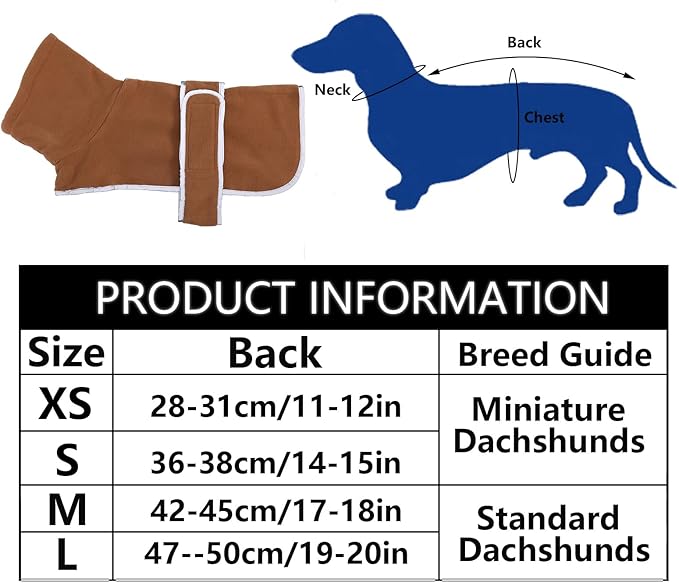 Geyecete Dachshund Sweaters for Dogs Jacket,Dachshund Coat Perfect Dog Winter Coat with Padded Fleece Lining,high Collar,Dog Snowsuit-Brown-XS
