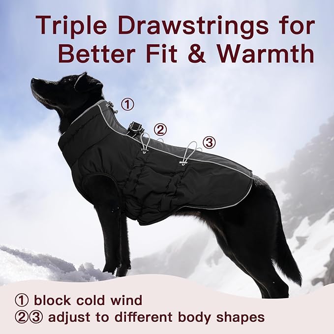 Dog Coat - Warm Zip Up Snowsuit Reflective Water-Resistant Jacket for Large Dogs, Black