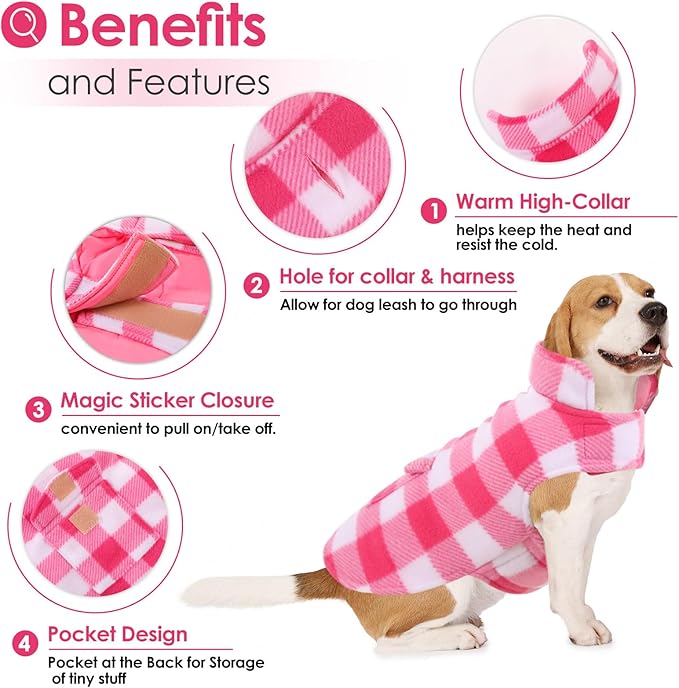 AOFITEE Dog Coat Plaid Dog Winter Coat for Small Dogs, Warm Dogs Jacket Christmas Sweater, Waterproof Pet Puffer Jacket, Reversible Pet Cold Weather Coats for Small Medium Large Pets, Pink S