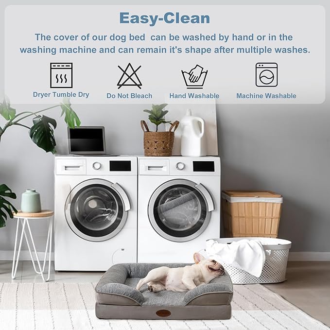 Cooling Pet Bed for Large Dogs and Cats, Waterproof Orthopedic Dog Sofa Bed, Supportive Foam Pet Couch Bed with Washable Removable Cover, Waterproof Lining and Nonskid Bottom(Large, Grey)