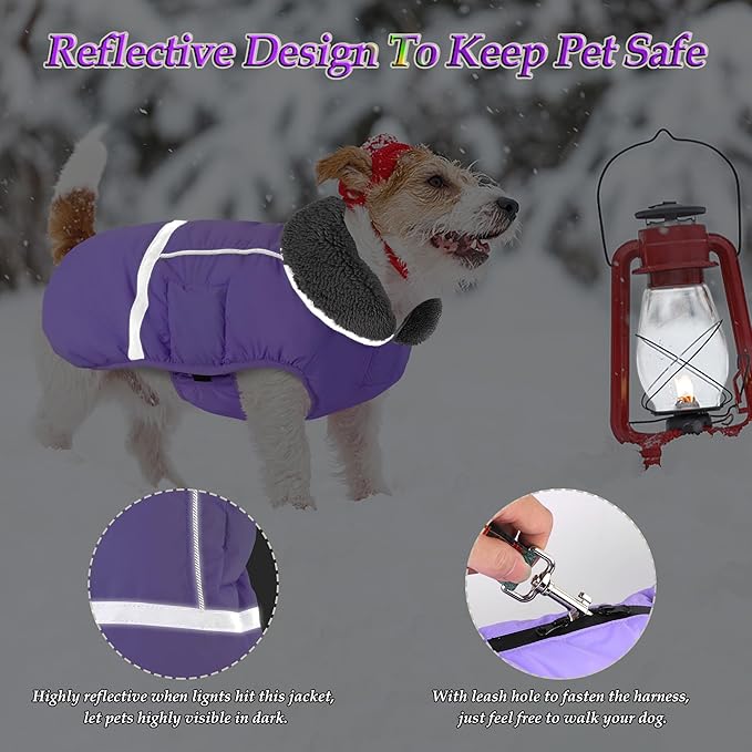 Dogcheer Warm Dog Coat, Waterproof Dog Jacket Christmas Puppy Winter Coat with Buckle, Reflective Adjustable Pet Snow Jacket Fleece Sweater for Small Medium Large Dogs - Taro Purple 3XL