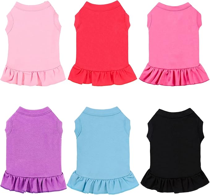 6 Pieces Dog Dresses Shirt Skirt Sleeveless Dress Breathable Pet Shirts with Ruffles Puppy Sundress Outfits for Dogs and Cats (M Size)