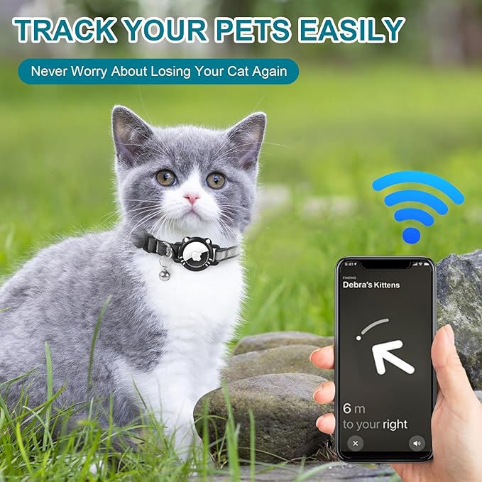 Airtag Cat Collar, Reflective Cat Collar with Apple Air Tag Holder, Breakaway GPS Tracker Pet Collar with Bell for Cat Kitten, Airtag Not Included, Black, XS(7-9 Inch)