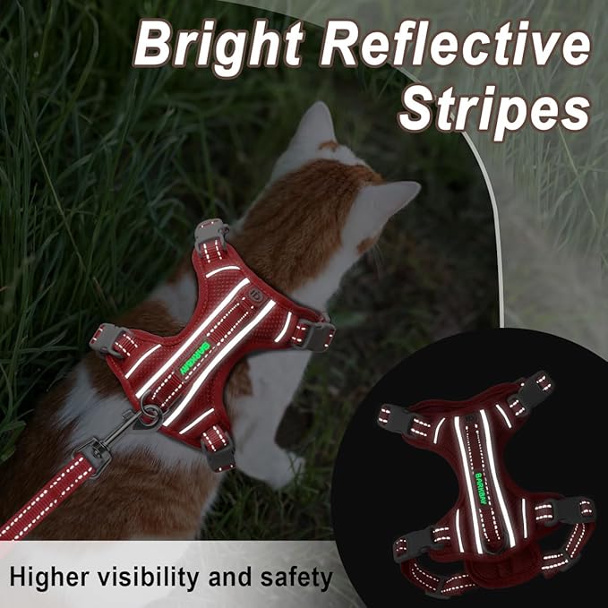 Cat Harness and Leash Set for Walking Escape Proof for Small Large cat Kitten Harness with ID tag Pocket (Red,XS)