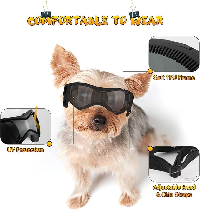 Dog Goggles Medium Breed, Dog Sunglasses Small Breed Dog Eye Sun Light Protection, UV Protection Goggles for Dog with Adjustable Straps, Medium Black