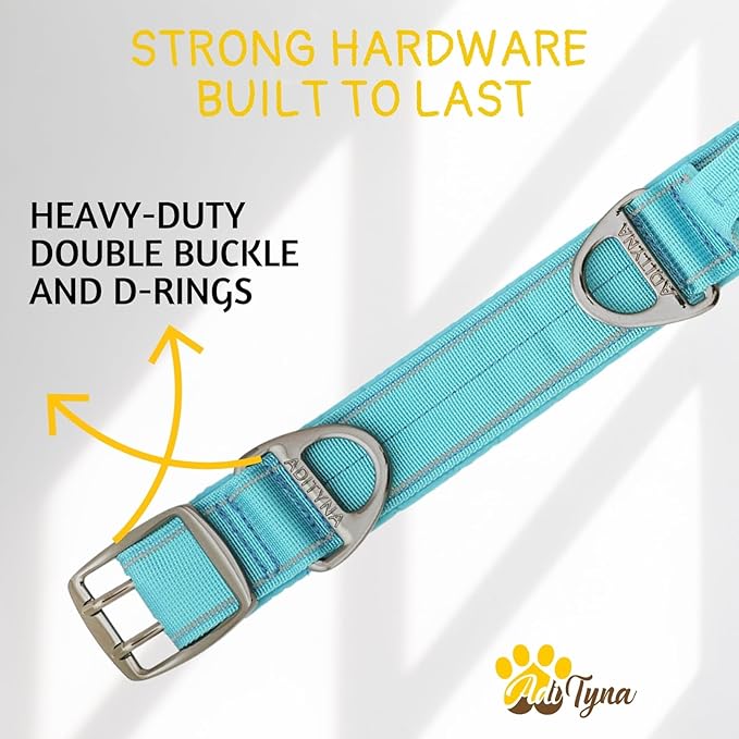 ADITYNA Heavy Duty Dog Collar for Medium Dogs - Reflective Blue Collar with Handle for Training, and Walking - Wide, Thick, Tactical, Soft Neoprene Padded