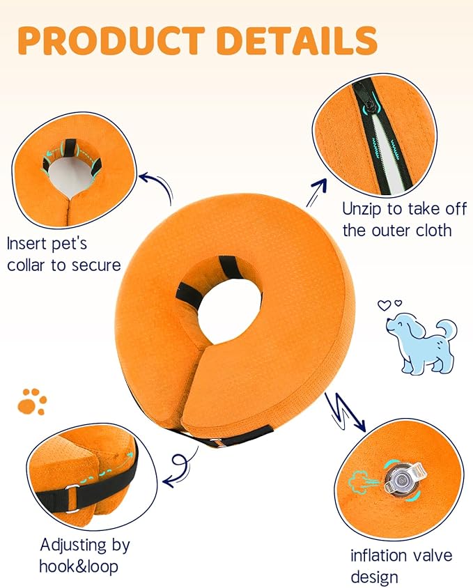 Supet Inflatable Dog Cone Collar for Large Medium Small Dogs, Soft Cone Collar for Dogs Puppies Cats, E Collar Pet Cone Alternative After Surgery