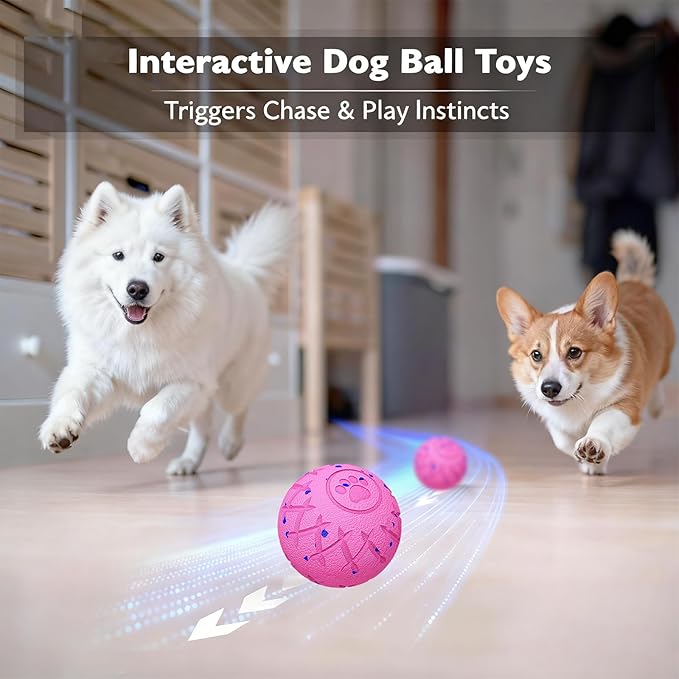 Interactive Dog Toys Dog Ball,Durable Motion Activated Automatic Rolling Toys for Medium/Large Dogs,Automatic Moving, Bouncing,and Rotating,E-TPU Material, IP54 Waterproof (Pink)