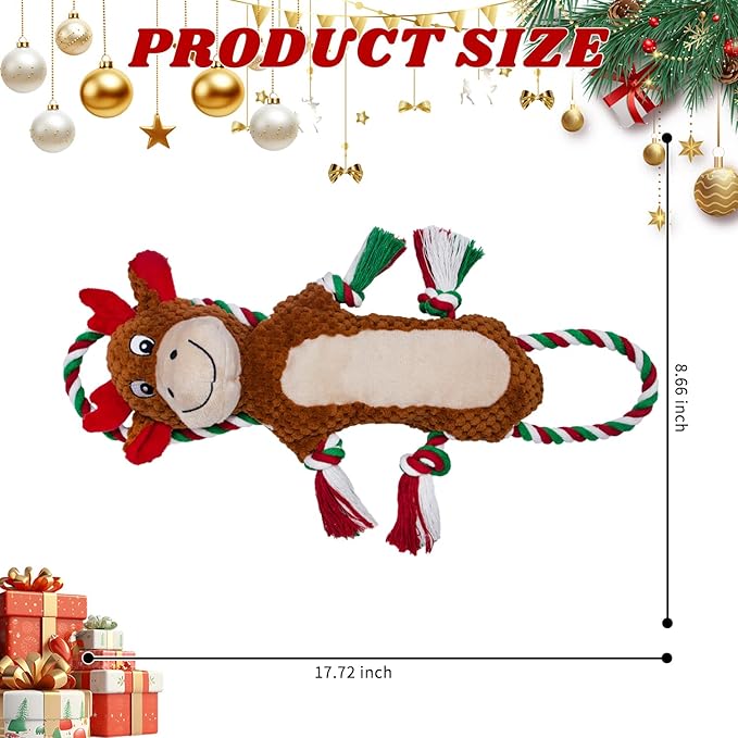 Christmas Squeaky Reindeer Dog Toys-Tug of War Dog Toy for Puppy- Keep Them Busy and Entertained- Interactive Pet Toys for Small & Medium & Large Breeds