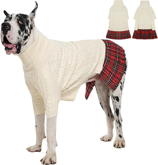IECOii Big Girl Dog Sweater Dress, Cable Knit Sweater for Extra Large Dogs Girl, Beige,4XL, Cute Dog Warm Dress for Fall Winter, Good Stretcy Fit Knitwear for Giant Breed Dogs Female Indoor & Outdoor