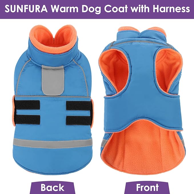 SUNFURA Small Dog Coat, Warm Dog Winter Coat, Adjustable Pet Jacket with Leash Hole, Waterproof Pet Snow Jacket Puppy Sweater Coats, Turquoise XS