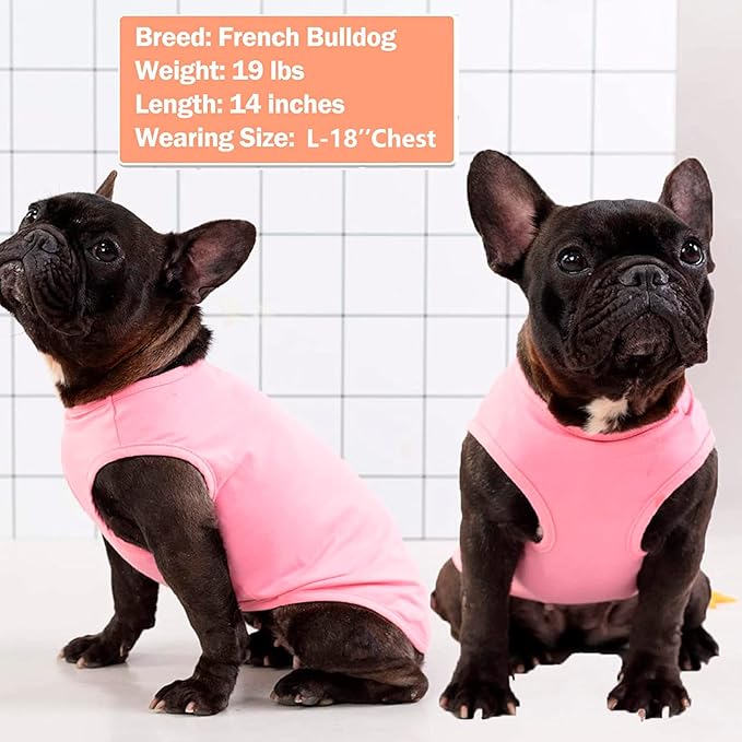 KYEESE 2Pack Dog Shirts Small Tee Soft for Small Dogs Striped T Shirt Lightweight Sleeveless Vest Cotton Tank Top Clothes, Large,Pink+Striped