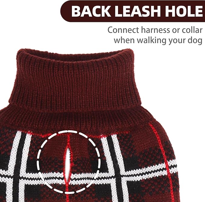 PUPTECK Dog Christmas Sweaters for Large Medium Small Dogs - Fall Classic Plaid Style Puppy Holiday Winter Coat Clothes Warm, Deep Red, ML
