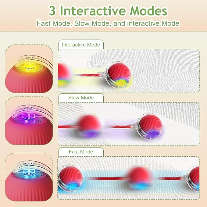 Interactive Cat Toys Balls for Indoor Cats, 2025 New Motion Activated Cat Balls with 360° Smart Automatic Rolling Moving for Bored Kitten Pet Cats Dogs (Red)