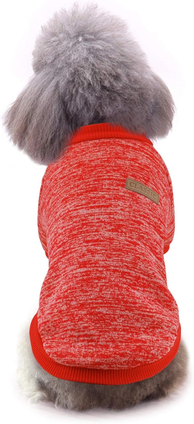 Idepet Pet Dog Classic Knitwear Sweater Soft Fleece Coat Thickening Warm Pup Dogs Shirt Winter Pet Dog Cat Clothes Puppy Customes Clothing for Small Dogs(XXS,Orange Red)