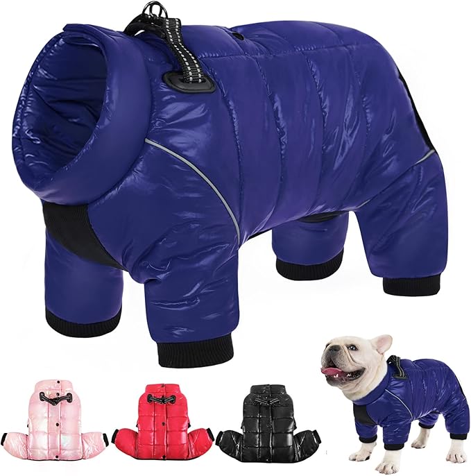 AOFITEE Dog Coat, Waterproof Dog Jacket for Winter, Warm Fullbody Dogs Snowsuit, Winter Coat for Small Dogs, Zip Up Pet Puffer Jacket Fleece Vest, Outdoor Reflective Cold Weather Pet Coats, Blue S