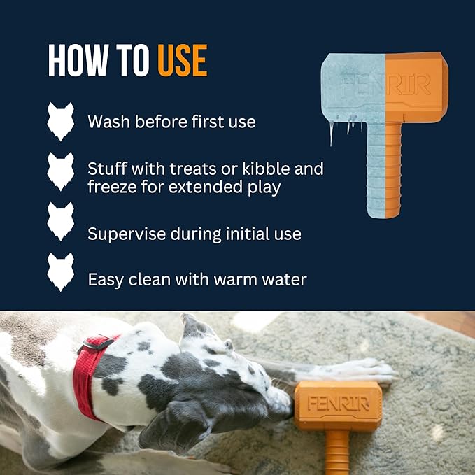 Fenrir Hammer Dog Chew Toy Strong Rubber Stuffable Enrichment Toy for Chewers (Red, Medium)
