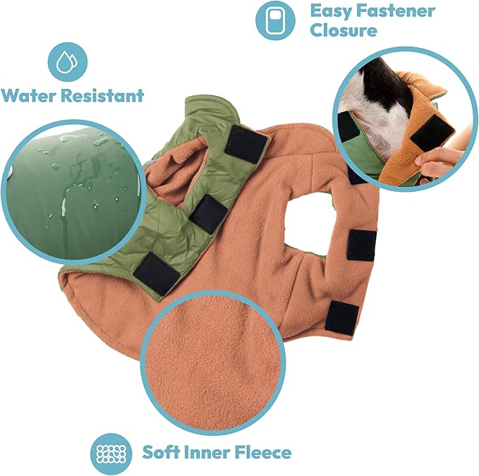 Gooby Sports Vest Dog Jacket - Green, Medium - Reflective Dog Vest with D Ring Leash Warm Fleece Lined Hook and Loop Closure for Small to Medium Dogs