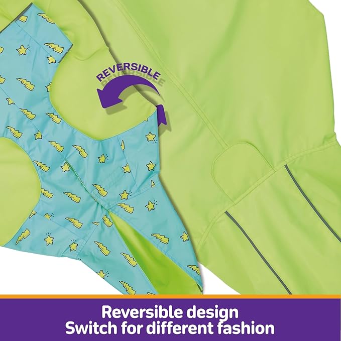 Dog Raincoat Reversible, Single Side Slicker Poncho Adjustable Waterproof Dog Rain Jacket with Leash Hole/Reflective Stripe Hooded Snowproof Windproof Clothes for Small to 3X-Large Dogs, S