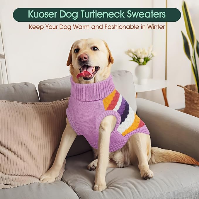 Kuoser Dog Sweater, XS Dog Sweater Pet Cable Knitted Pullover Warm Clothes, Puppy Turtleneck Classic Knitwear Soft Thickening Christmas Outfit, Cold Weather Thermal Wear for Small Dogs, Purple XS