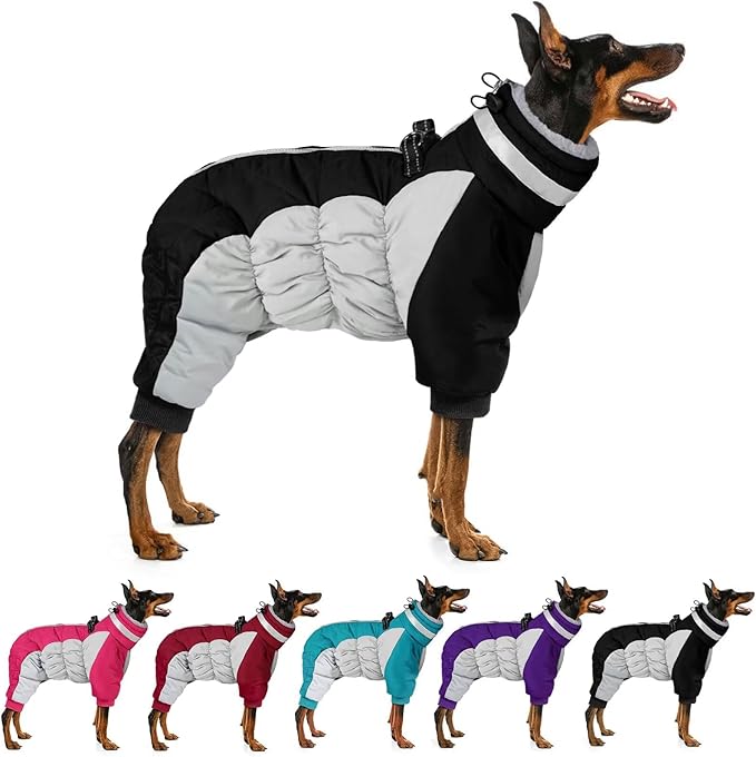 MIGOHI Full Body Dog Coat - Warm Reflective Small Dog Winter Coat with Harness, Turtleneck Fleece Jacket for Dogs,Four-Leg Windproof Puffer Jackets Snowsuit with Zipper for Small Medium Large Dogs,S