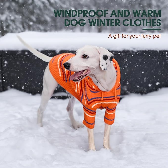Kuoser Dog Sweater, Dog Sweaters for Medium Dogs Girl Boy, Thanksgiving Christmas Dogs Sweater, Soft Hooded Pet Sweatshirt, Fall Winter Pet Clothes Outfit for French Bulldog, Boston Terrier, Orange M