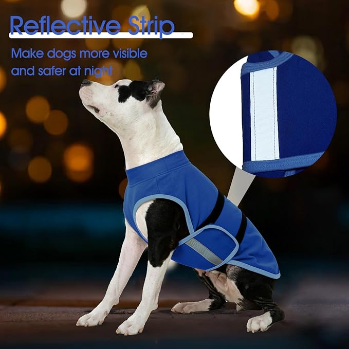 IDOMIK Warm Fleece Dog Sweater for Large Dogs,Soft Winter Dog Fleece Jacket Coat for Fall Cold Weather,Adjustable Fleeced Vest with Reflective Strips,Pullover Pet Sweatshirt for Girl Boy Dogs,Blue,3XL