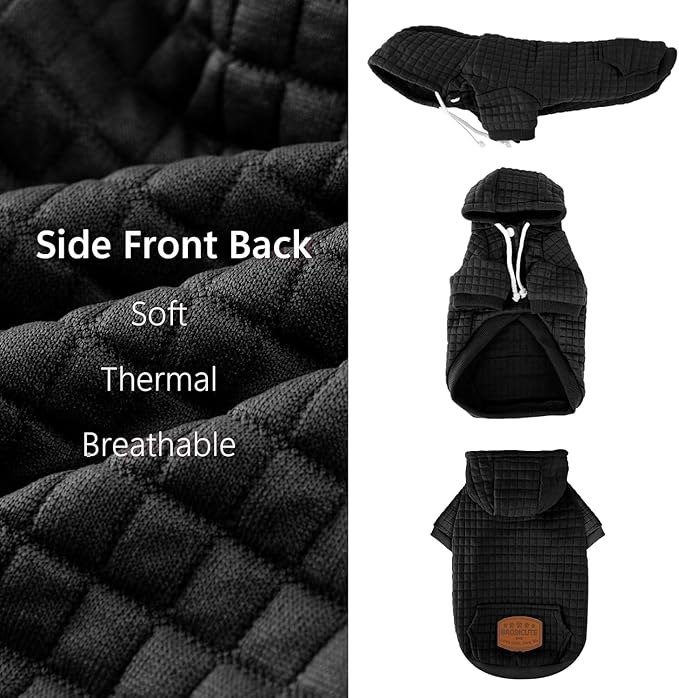 2 Pack Dog Hoodie Sweaters for Small Medium Dogs Warm Dog Clothes for Large Dogs Soft Waffle-Like Laminated Sweatshirt Bulldog (Black, S (Back: 11.5",Chest: 15.5", Neck: 10"))