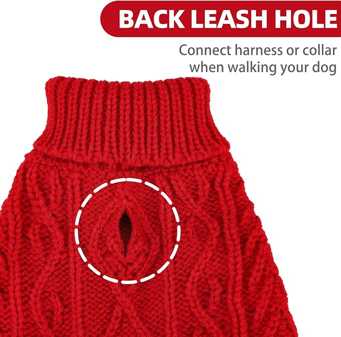 PUPTECK Dog Sweater, Turtleneck Warm Knitted Pullover Coat, Thick Cable Knitwear Clothes in Winter, Pet Apparel Outfits for Large Dogs, for Cold Weather Indoor & Outdoor, Red L